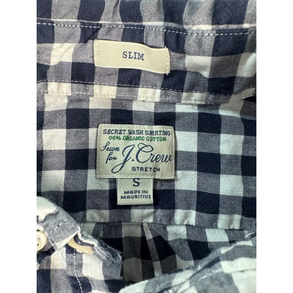 J. Crew Slim Fit Secret Wash Gingham Button Down Shirt Mens Small Navy White
